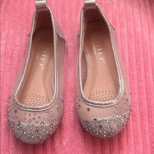 Kallee P Girls' Rose Gold Glitter Ballet Flats with Rhinestones